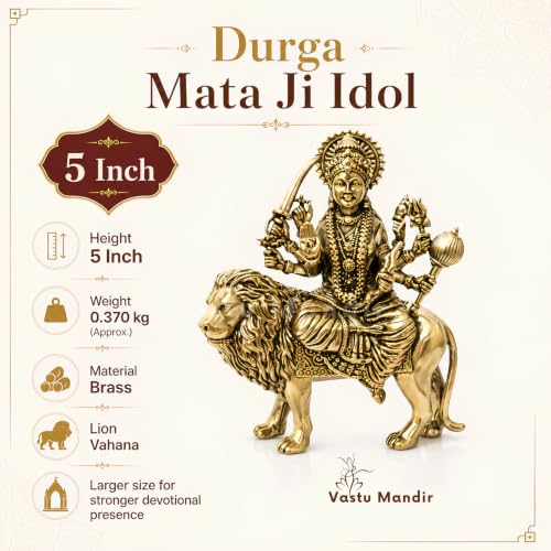 Image of Brass Durga Maa Ji Idol, Vastu Remedy for Protection (5 Inch, 370 g)