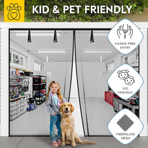 Image of AUGO Garage Door Screen Magnetic Closure - Garage Screen Doors for 1 Car Garage Pull Down - Magnetic Screen Door Mesh - Heavy Duty Weighted Bottom - Pet & Kid Friendly - Keep Open Feature - 9' x 7'