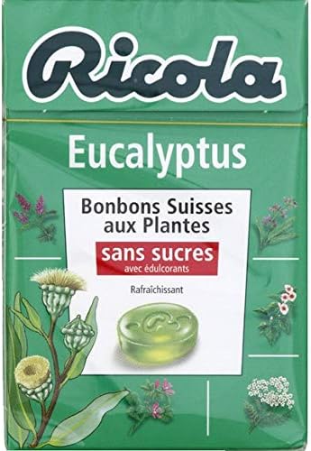 Ricola - Szwajcarskie cukierki do roślin, eukaliptus, bez cukru ze substancjami słodzącymi, 50 g, partia 3 - na jednostkę - szybka dostawa