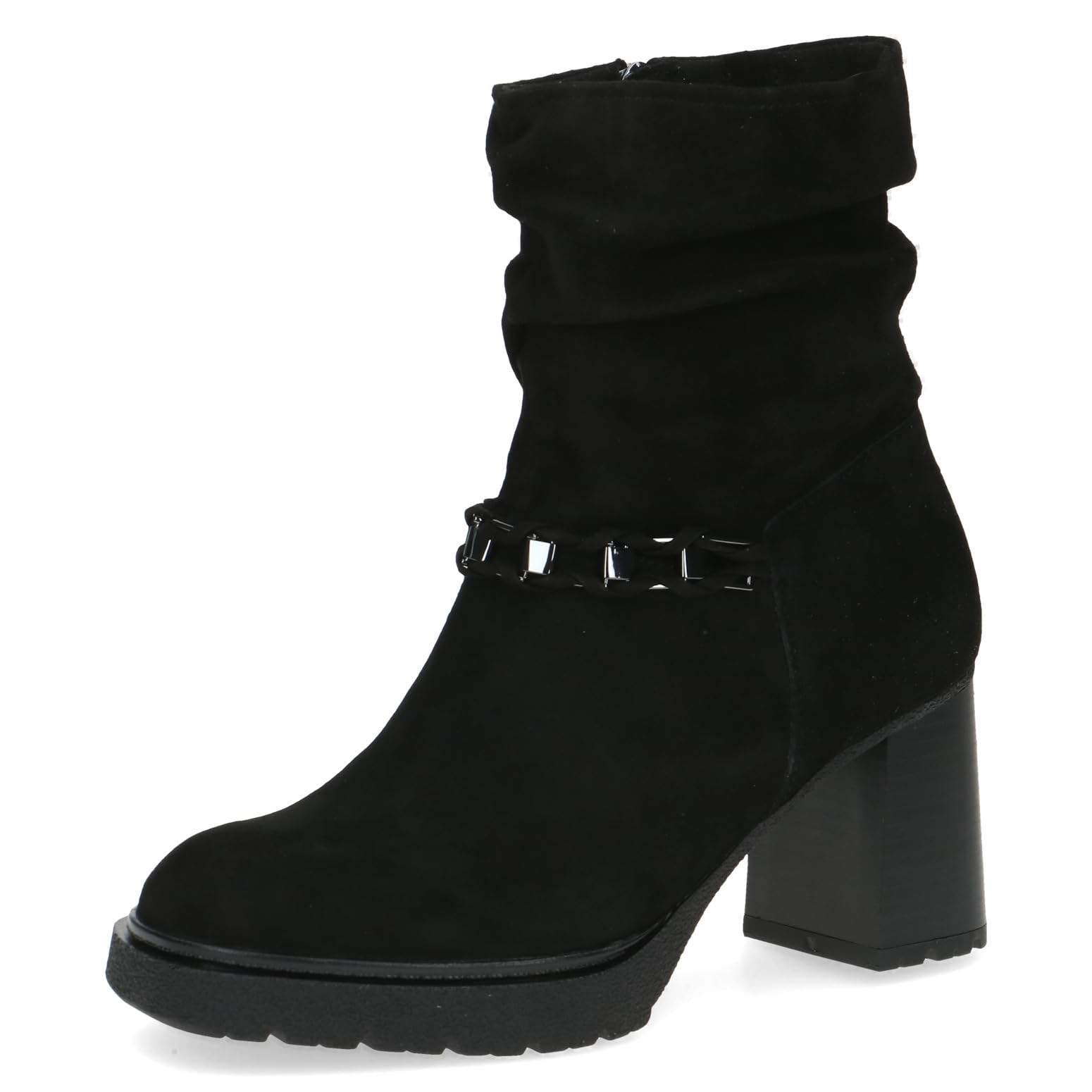 Caprice Women's ankle boots with heel made of suede Block heel Width G, Black (Black Suede), 4 UK