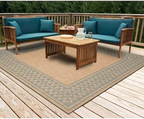 Liora Manne Sahara Indoor/Outdoor Power Loomed Synthetic Blend Low Profile Area Rug - Transitional Border Casual Southwestern Accent (Diamond Border Aruba) (7'10" Square)