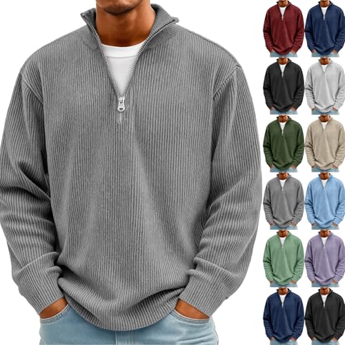 Corduroy Shirt Men Vintage 1/4 Zip Mock Neck Quarter Zip Men Polo - image 1