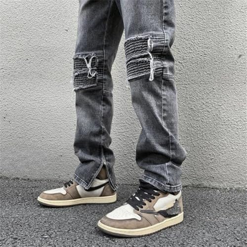 Men Jeans with Pockets Straight Denim Trousers Goth Wide Leg Cowboy Pants3