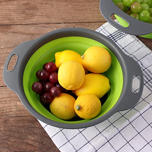 Collapsible Colander Set - 2 Pc Strainer Plus Food Grade Silicone Measuring Cups And Spoons - Pasta Strainer For Draining, Vegetables, Fruits 1 Medium 4-Quart & 1 Small 2-Quart - Home Essentials #TOP1