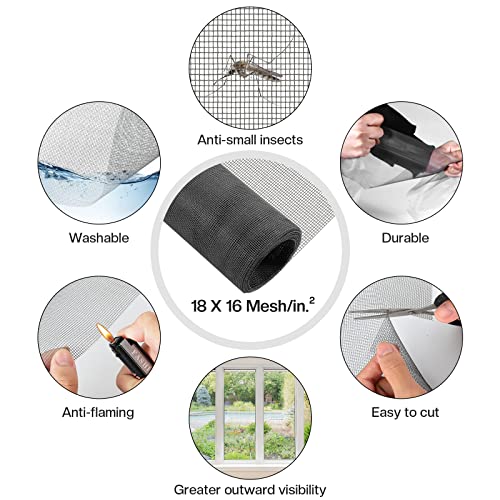 Windows Screen Repair Kit, Screen Door Repair Kit, Screen Replacement, Durable Fiberglass Screen Mesh With Spline/Rolling Tool/Knife (59" X 100", Black) #TOP1