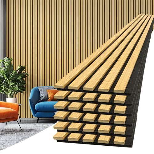 Image of Art3d 6-Pack Soundproof Wood Slat Wall Panel, 94.5 x 7.9 in, Bamboo-Hued