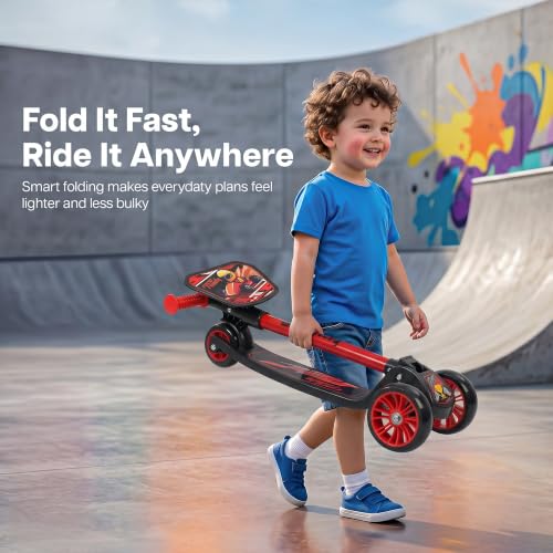 Image of Baybee Trickster Baby Kick Scooter for Kids | Foldable 3 Wheel Kids Scooter with 4 Height Adjustable & Foot Brake | Runner Scooters with Magic Board | Skate Scooter for 2+ Years Boy Girl (Black /Red)