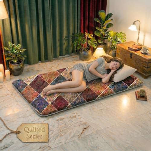 Image of Floor Mattress with Memory Foam for Extra Bedding | Multi Colored Lightweight Portable Rolling Mat for Travel Yoga Outdoor & Camping | Size: 72x36x0.8 Inch