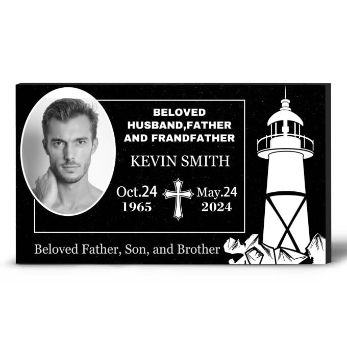 GMDLSK Personalized Memorial Stone - Custom Grave Marker for Loved Ones & Pets - Outdoor Waterproof Granite Tombstone with Photo Portrait - Sympathy Gift & Urn Memorial Plaque