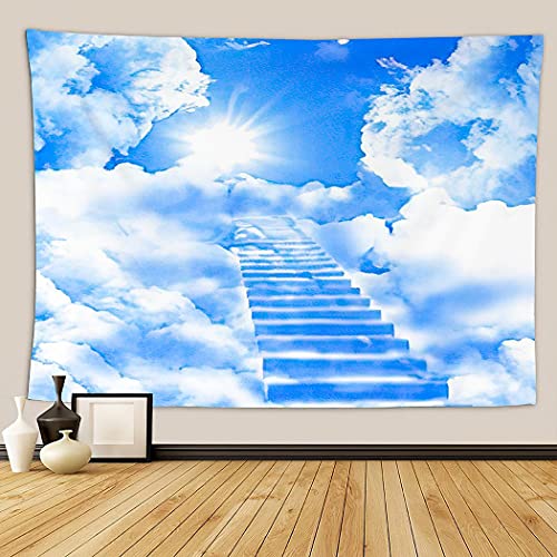 Fantasy World Wall Decor,Tapestry For Bathroom Room Decor Wall Hanging For Bedroom Wall Art For Living,A Ladder Directed Up To Blue Cloudy Skies And Sun,/(59"X39") #TOP1