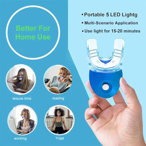 Image of RVEYi Teeth Whitening Kit for Sensitive Teeth with LED Light, 35% Carbamide Peroxide Gel Syringes and Remineralizing Gel, Blue
