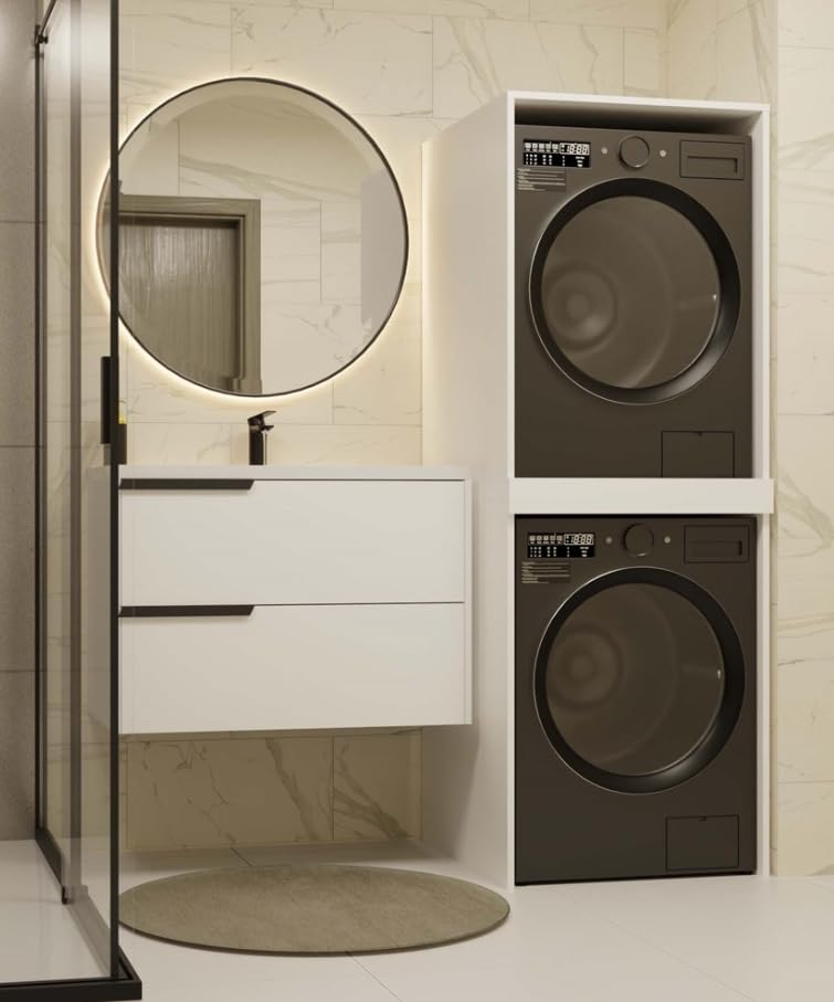BDW - Armadietto per lavatrice e asciugatrice Pola Twin, 180 x 64 x 64 cm, mobile alto per bagno, mobili da bagno, asciugatrice, bianco