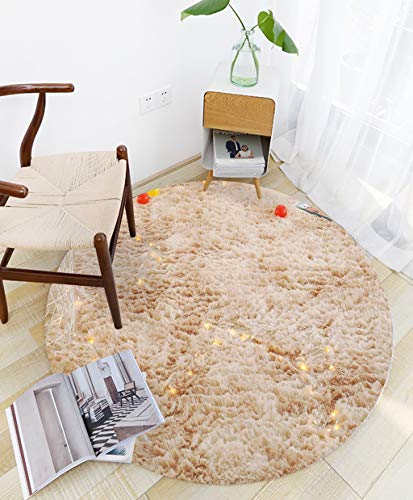 Résistant à la saleté Épaissir Ronde Tapis Fluff Accueil Nuit Gondola Chaise Informatique Tapis Cheveux Longs Étude antiglisse Salon Chambre (Color : Beige, Size : 80cm)