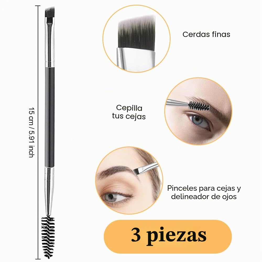 Duo Eye Brow Brush 2 en 1 - 3 brochas en ángulo para cejas y cepillo de bobina, mini cepillo de pestañas
