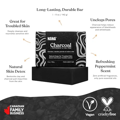 Image of Keika Charcoal Black Soap Bar for Eczema, Psoriasis, Face, Body, Men Women Teens with Oily Skin, 5 oz. (Charcoal, 6-Pack)