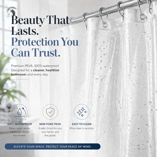 Image of EHZNZIE Crystal Clear Shower Curtain Liner 54x78, PEVA Waterproof Bath Curtain, No Chemical Smell, Weighted Magnets, Durable with Rustproof Metal Grommets