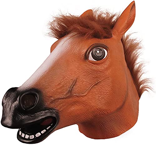 M/M Masque de cheval, masque amusant en forme de tête de cheval, masque de cheval effrayant, masque fantaisie pour Halloween, costume de cheval marron pour adulte L