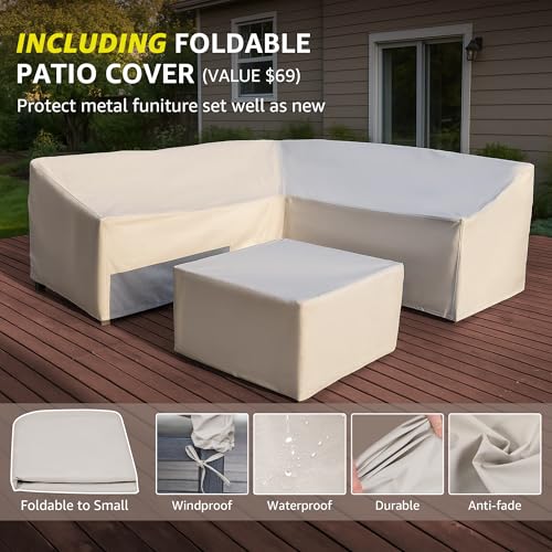 Image of NATURAL EXPRESSIONS 6 Pieces Patio Furniture Sets,Outdoor Furniture Sets Metal Patio L Shape Sectional Couch Sofa Conversation Sets with 6.5 inch Shale Cushions,HighBack Hand-Brush Black Frame