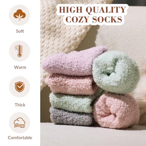 Image of Trifabricy Fuzzy Socks - 5 Pairs Slipper Socks for Women, Non Slip Warm Cozy Sock, Women's Winter Fuzzy Slipper Sock