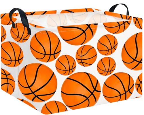 Image of CLOCOR Rectangular Basketball Print Storage Basket Empty,Gift Basket,Books Box,Room Decor(Basketball)