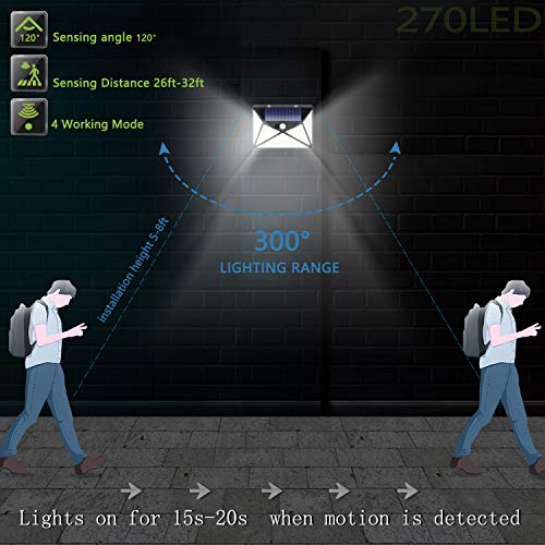 Solar Lights Outdoor [270 LED/4 Working Mode]Solar Motion Sensor Light Outdoor Wireless IP 65 Waterproof Outdoor Lights for Garden Fence Patio Garage (2 Pack)