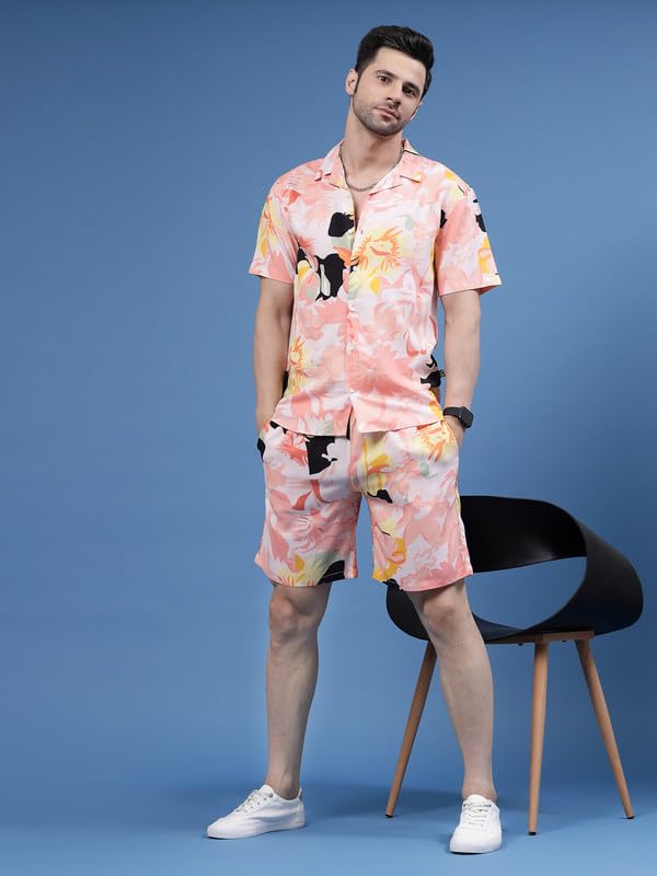 Image of Rigo Printed Co-Ord Set for Men's | Casual Shirt & Shorts Night Suit Set | Lounge-wear Nightdress Pajama Set for Men's | Night Wear, Beach Wear, Vacation Wear Outfit
