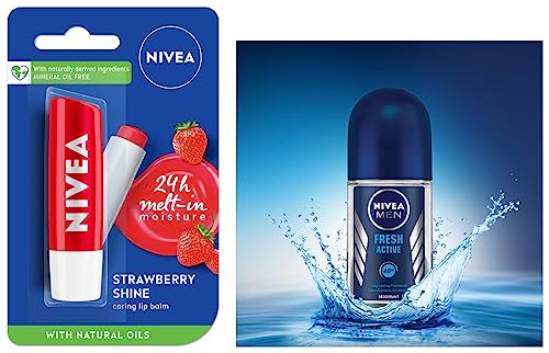Nivea Fresh Active Roll On For Men, Anti-Perspirant, 50 Ml & Lip Balm, Fruity Strawberry Shine, 4.8G