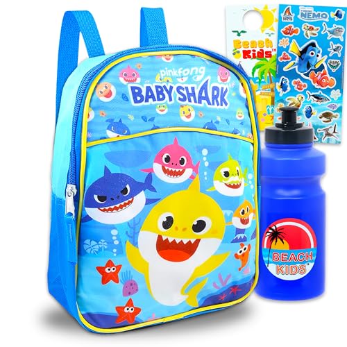 Baby Shark Mini Backpack for Kids - Bundle with 11" School Bag for Kids Plus Water Bottle, Stickers, More | Baby Shark Backpack for Toddlers