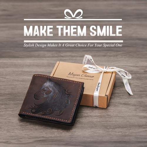 Image of Genuine leather handcrafted wallet, bifold Classic Style, Horse design