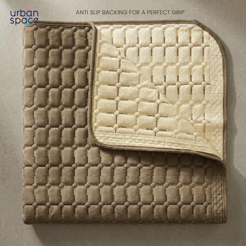 Image of Urban Space Velvet Embroidery Quilted Sofa Cover mat, Premium 1 Seater Non-Slip Sofa slipcover, Easy Care & Machine Washable, Seat Runner for Couch for Living Space (1 Seater - Box Grid - Soft Brown)