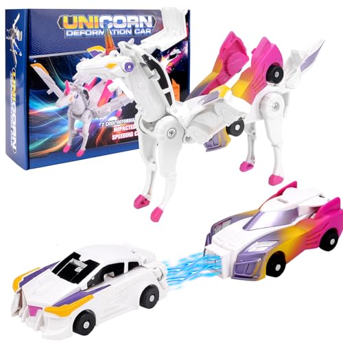 Vibbang Pegaso Volador Robot de Transformación y Deformación por Colisión, Coche Juguete Combinado para Niños de 4 5 6 7 8 9 años (A)