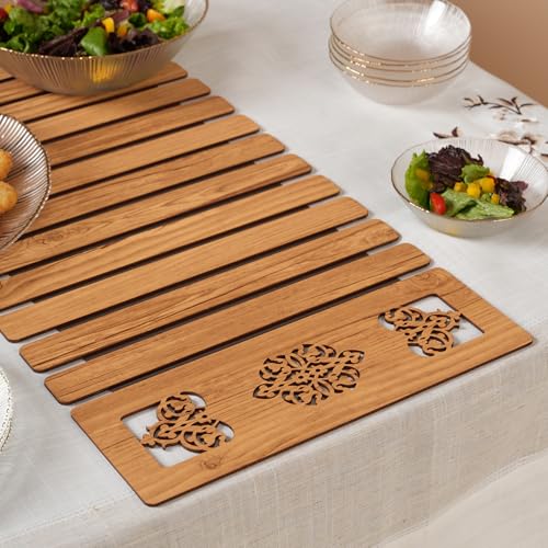 Image of HOME 360 Modern Slat Table Runner | Decorative Finish MDF Slats with Intricate Cut-Out Patterns | Rollable Table Centerpiece for Dining Room, Kitchen | (TAN 1, 14X36 INCH)