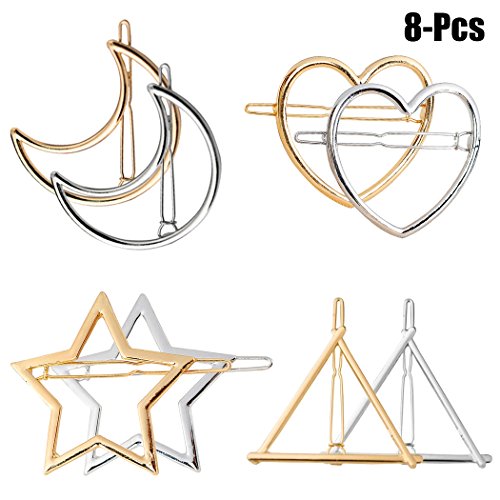 Fascigirl 8PCS Alloy Hair Clip Hair Barrette Pin Creative Geometric Shape Hollow Metal Hair Pin for Women