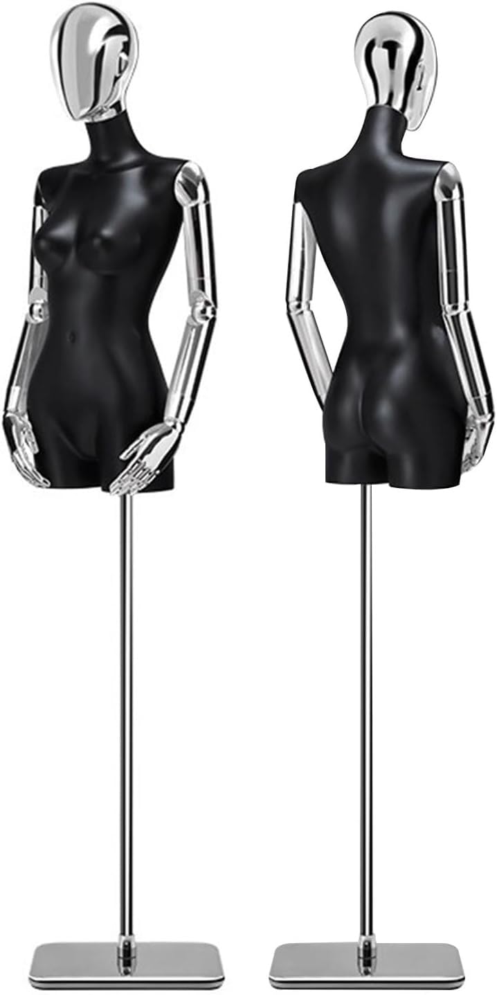 CONGRUI Female Retail Mannequin Torso with Bracket Rotatable Head and Arms Detachable Manikin(Silver)