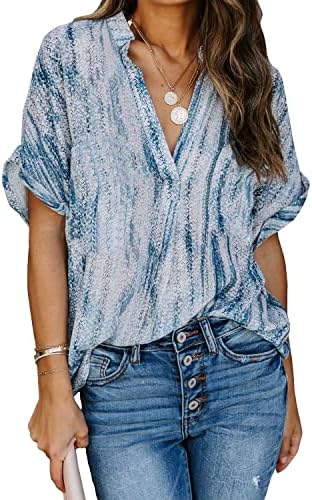 AOISAGULA Women’s Summer Blouse Casual Short Sleeve Tops V Neck Shirt Loose Tunic Lightweight for Ladies