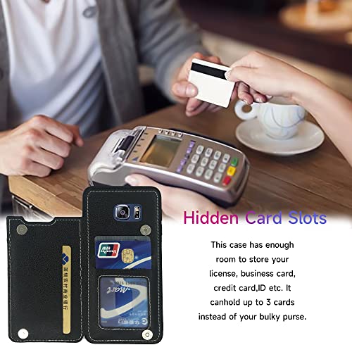 Dswteny Compatible With Samsung Galaxy S6 Case With Leather Credit Card Holder Magnetic Back Stand Cell Accessories Phone Cover For S 6 6S Gs6 Sm-G920V G920A Women Men Black thumb #4