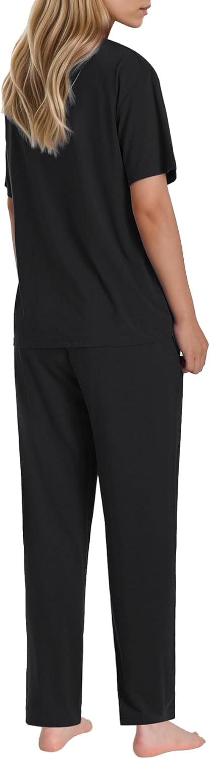 Women's Bamboo Viscose Pajama Set Boxy T-Shirt and Pants Lounge Outfit - Image 2