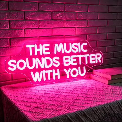Image of Music Sounds With You Neon Sign for Wall Decor Light Up Sign Led Signs for Room Party Home Wall Decor USB Powered