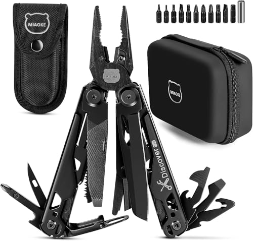MIAOKE New Upgrade Multitool 23 in 1 with Premium Gift Box Screwdrivers Saw Bottle Opener Best Gift for Boyfriend Son Dad Husband Pliers Camping Cool Gadgets for Men (Black)