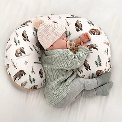 Image of GRSSDER Nursing Pillow Cover Stretchy Minky Removable Nursing Covers for Breastfeeding Pillows, Ultra Soft Comfortable Slipcover for Boy and Girls, Jungle Bear /Rainbow