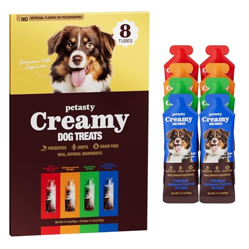 Lickable Dog Squeeze Treats Dog Food Puree Toppers Stick with Mixed Real Meat Fruit Flavors Prebiotics & Joint Support Enrichment-Friendly High-Protein Meal Dog Treat 8 Squeeze Tubes 11.2oz