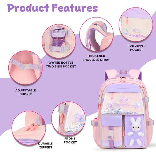 Image of Storite School Bag for Kids Girls 20L | Cute Waterproof Backpack with Chest Strap | Large Capacity Backpack with 180 Wide Opening|Bottle Pocket & Organizer