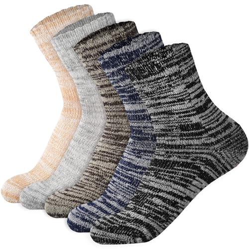 Image of LOCONHA Womens Wool Socks 5 Pairs Winter Warm Sock Thick Knit Cabin Cozy Crew Soft Socks Gifts for Women