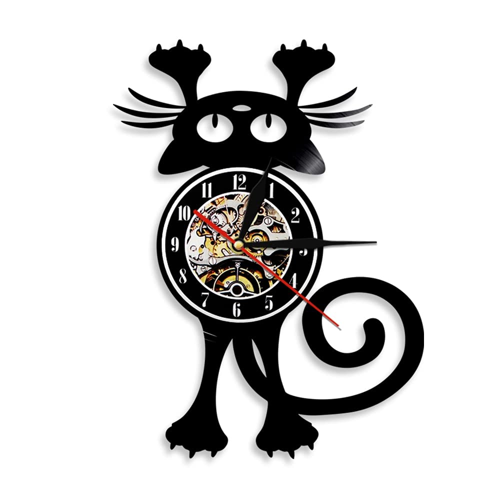 Orologio da parete con disco in vinile vintage con gatto Lp Animali Design moderno Orologio da parete vintage Orologio da parete silenzioso Orologio al quarzo regalo per amante dei gatti Diametro 30