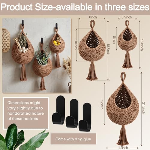 Image of Honeydak 3 Hanging Baskets, White, Tassel, Cotton Rope