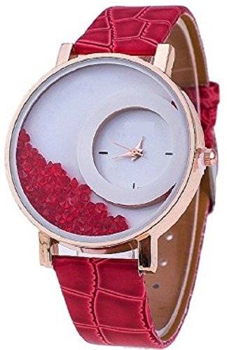 Pappi-Haunt Red Leather Strap Analogue Movable Beads Designer Bracelet Jewellery Fashion Women,Girls & Ladies Wrist Watch