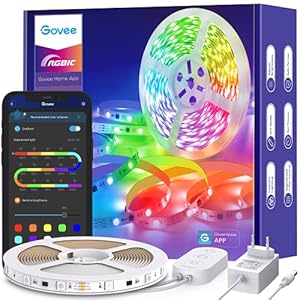 Govee RGBIC Ledstrip, 5 m, muzieksynchronisatie, segmentcontrole, kleurverandering, 64 scènemodus, bestuurbaar via app, voor feest, thuis, slaapkamer, tv, keukendecoratie 5 m