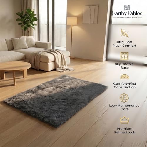 Image of Earthy Fables Feather Microfiber Rug /Mat, Thick, Quick Dry, Anti-Skid, Non-Slip, Machine Washable Floor Rug, Door Mat for Kitchen, Bedroom, Living Room, 60 x 40 cm - Grey
