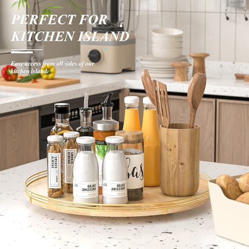 Image of 21-Inch Wooden Lazy Susan Turntable - Premium Oak & Iron, Extra Large Rotating Serving Tray for Dining Table, Kitchen Countertop, Farmhouse Decor, Spice Rack, Charcuterie & Entertaining