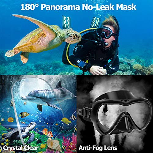 Snorkel Mask Set Snorkeling Gear – Dry Snorkel Set and Mask Kids Adults Anti Fog 180 Degree Seaview with Mesh Bag, Scuba Diving Swimming Training Equipment Youth Junior Men Womens (Black, Adults) - Thumbnail 7